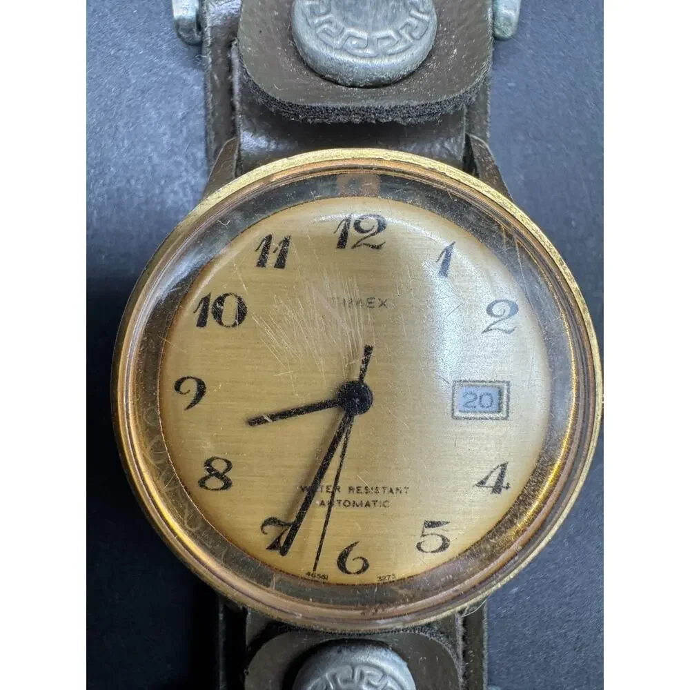1973 Timex Viscount Men's Automatic WR Watch 46561 3273 Gold Tone Leather Band